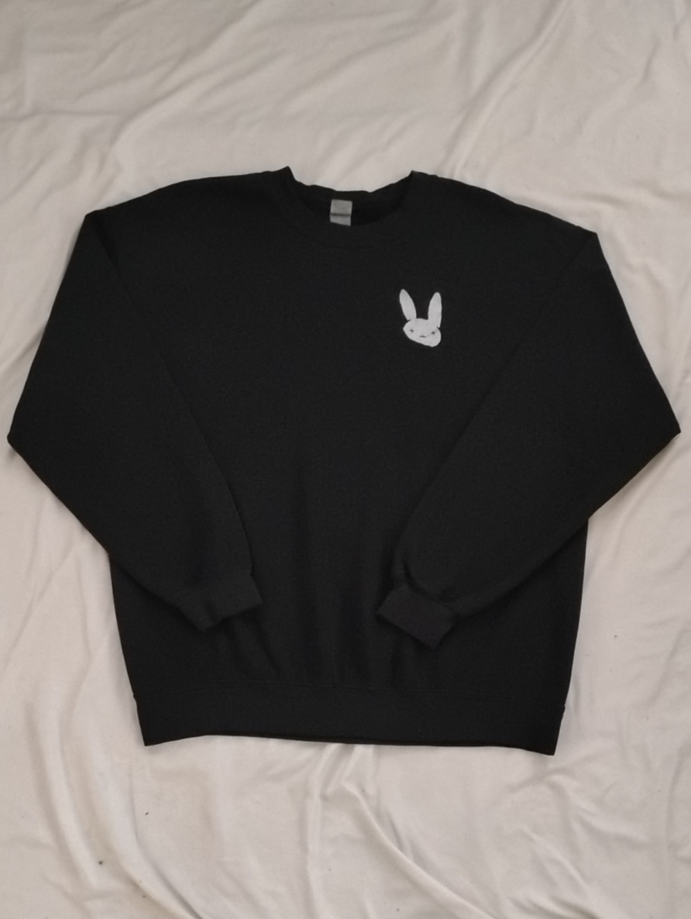 Gildan Black Crewneck Sweatshirt with Small White Bunny Logo